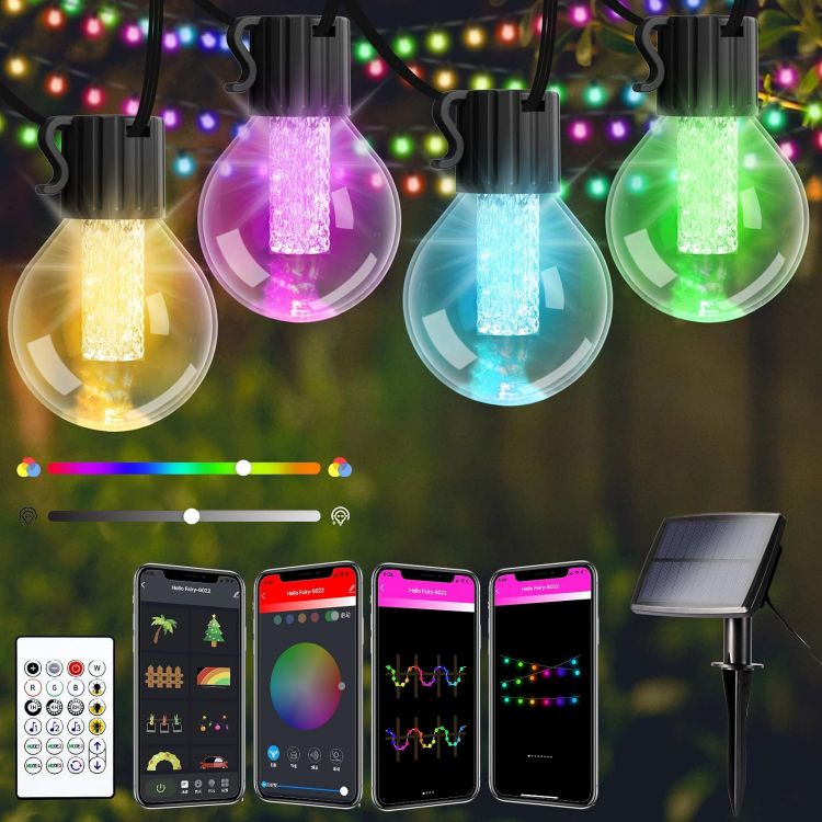 Picture of Solar Lights Outdoor Garden String - 7.5M/25ft G40 Bulbs Smart Solar String Lights Waterproof App Remote Control LED Festoon Hanging Lights