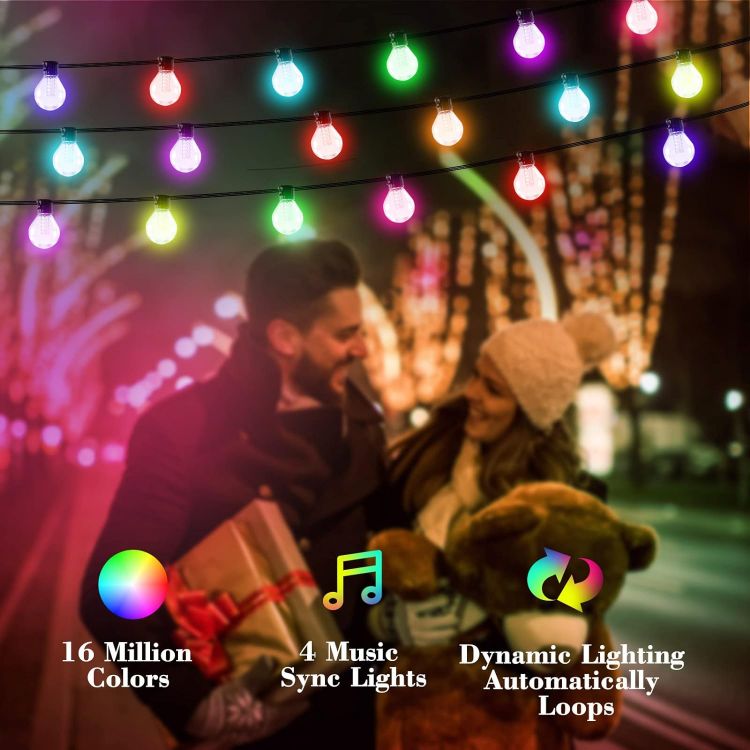 Picture of Solar Lights Outdoor Garden String - 7.5M/25ft G40 Bulbs Smart Solar String Lights Waterproof App Remote Control LED Festoon Hanging Lights