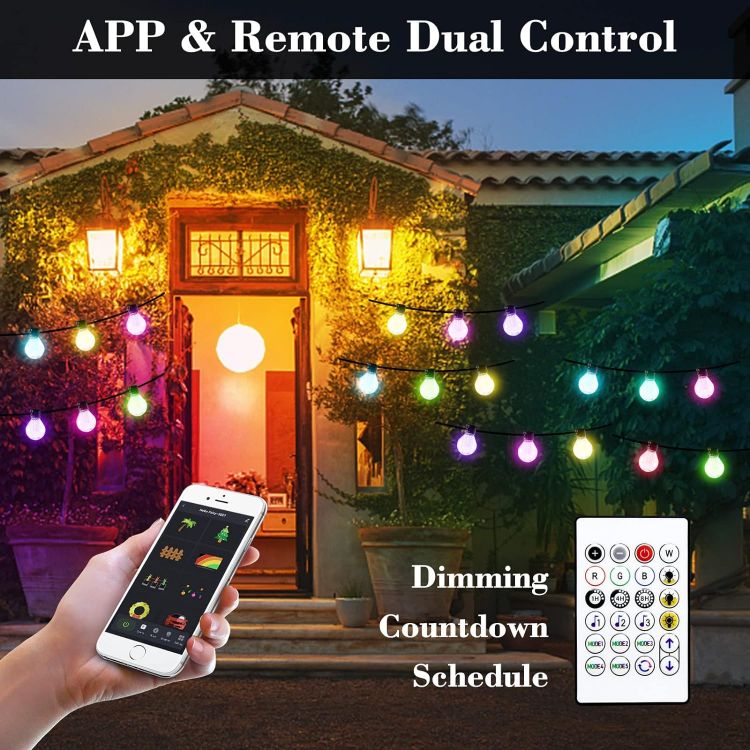 Picture of Solar Lights Outdoor Garden String - 7.5M/25ft G40 Bulbs Smart Solar String Lights Waterproof App Remote Control LED Festoon Hanging Lights