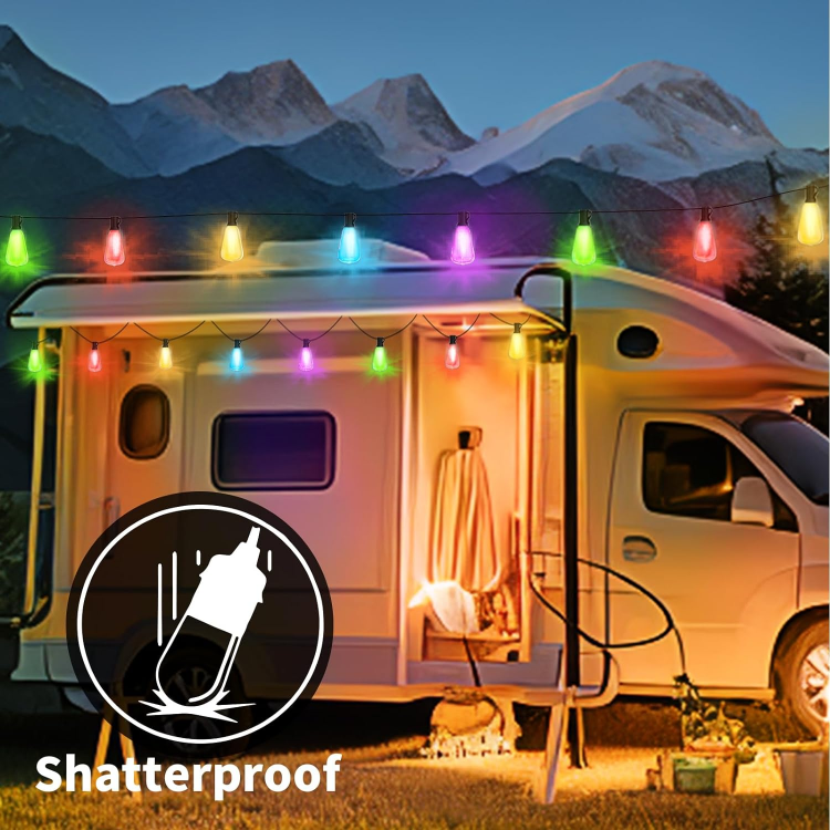 Picture of 10FT USB Power Colored String Lights, 10Pcs ST38 1W Plastic LED Edison Bulbs, Shatterproof, Waterproof USB Festoon Lights, Perfect for Camping