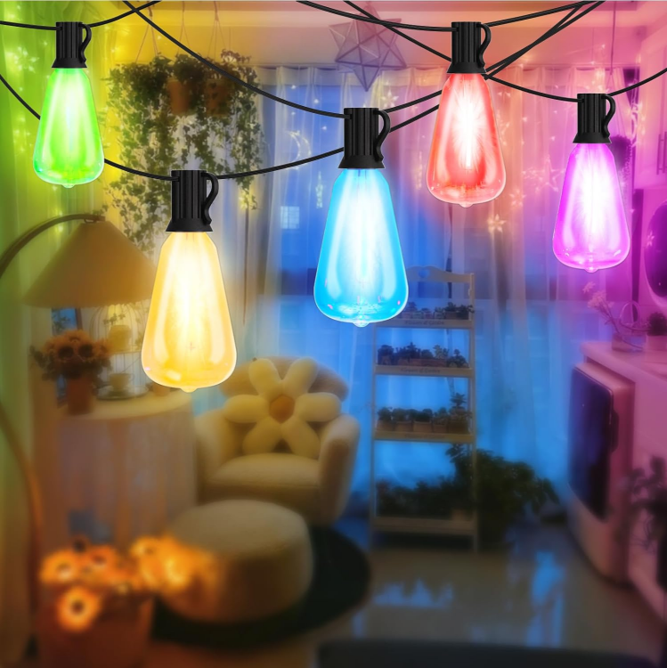 Picture of 10FT USB Power Colored String Lights, 10Pcs ST38 1W Plastic LED Edison Bulbs, Shatterproof, Waterproof USB Festoon Lights, Perfect for Camping