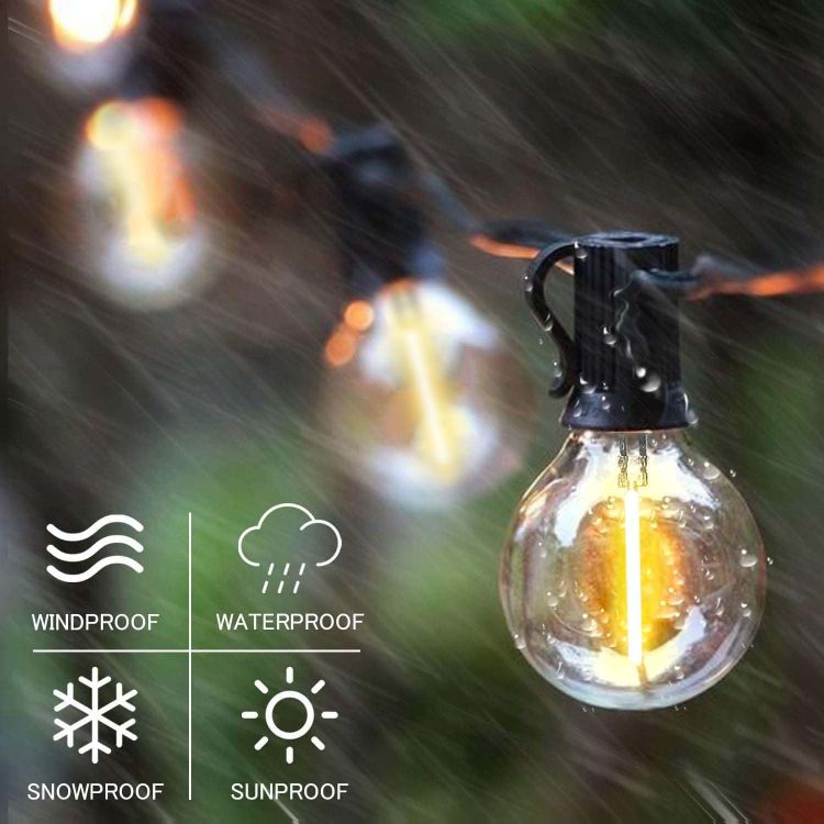 Picture of 50FT(15M) Solar String Lights Outdoor, G40 Solar Festoon Light Outdoor with 4 Modes and 25(1 Spare) 1W G40 Shatterproof Plastic Bulbs