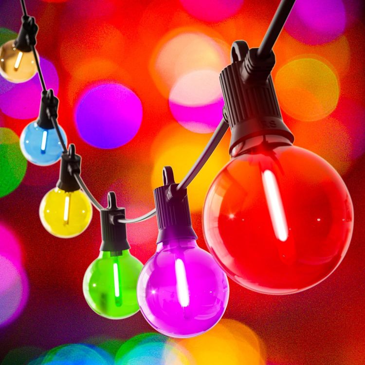 Picture of  Coloured Christmas Lights Outdoor Garden Mains Powered 8m / 25ft with 12 Coloured Bulbs LED Fairy Lights Multicolor String Lights