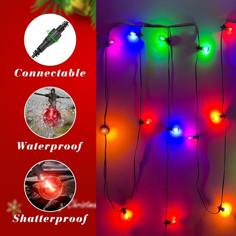 Picture of  Coloured Christmas Lights Outdoor Garden Mains Powered 8m / 25ft with 12 Coloured Bulbs LED Fairy Lights Multicolor String Lights