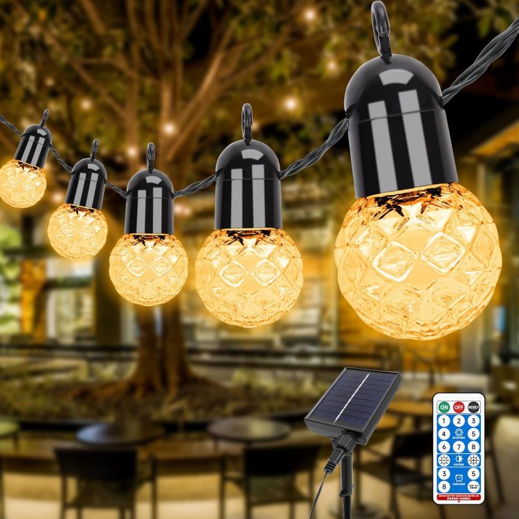 Picture of  LED Solar Festoon Lights Outdoor,25 G40 Bulbs 15.5m String Lights with 4 Brightness Levels and 4-Step Time Setting,IP44 Weatherproof Garden Decorative Lamp