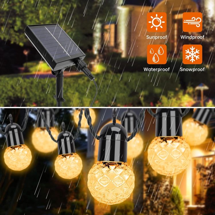 Picture of  LED Solar Festoon Lights Outdoor,25 G40 Bulbs 15.5m String Lights with 4 Brightness Levels and 4-Step Time Setting,IP44 Weatherproof Garden Decorative Lamp