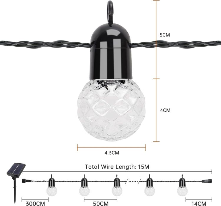 Picture of  LED Solar Festoon Lights Outdoor,25 G40 Bulbs 15.5m String Lights with 4 Brightness Levels and 4-Step Time Setting,IP44 Weatherproof Garden Decorative Lamp