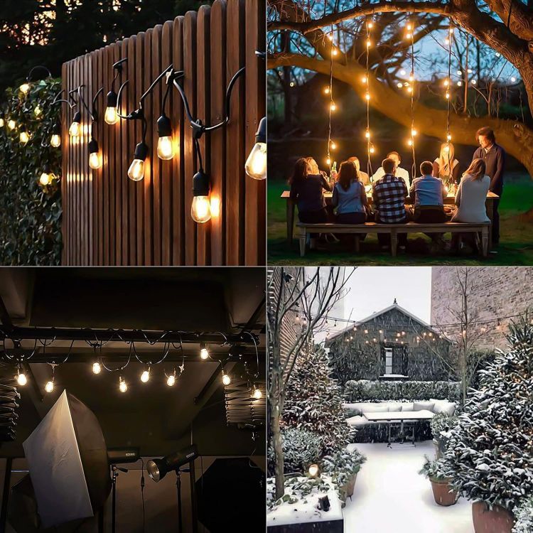 Picture of Festoon Lights Outdoor LED Mains, 15 Meters Garden String Lights 15 E27 Waterproof Sockets, 17pcs LED Shatterproof