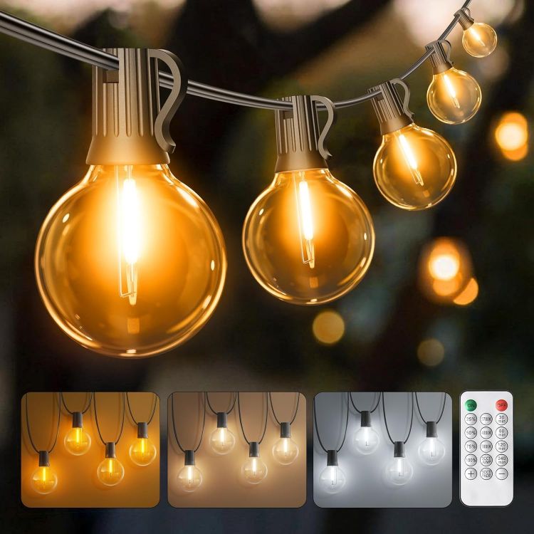 Picture of Dimmable Festoon Lights Outdoor, Warm Neutral Cool White Dimmable, 55FT/17M Garden Lights Mains Powered with 20+3pcs G40 LED, IP65 Waterproof String Lights 