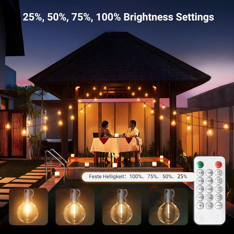 Picture of Dimmable Festoon Lights Outdoor, Warm Neutral Cool White Dimmable, 55FT/17M Garden Lights Mains Powered with 20+3pcs G40 LED, IP65 Waterproof String Lights 