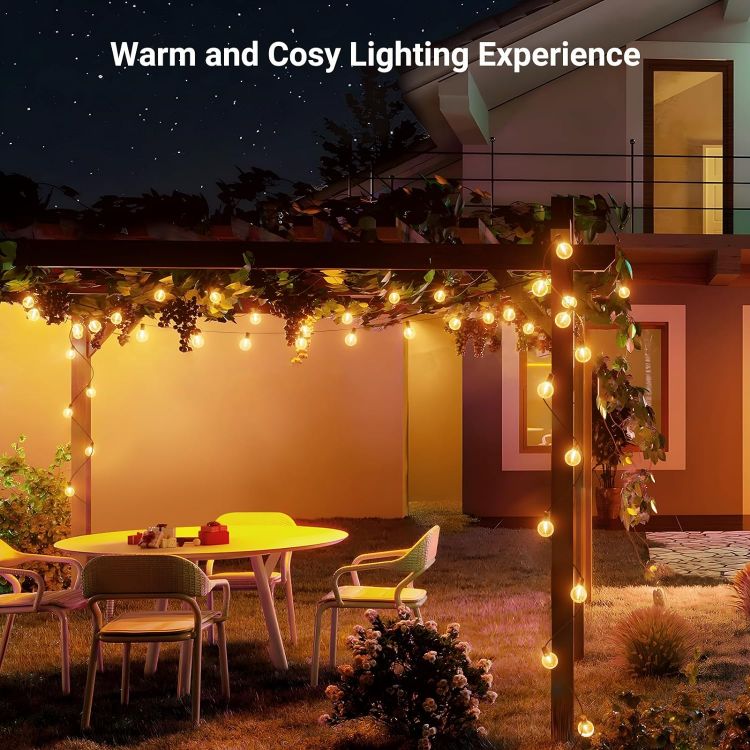 Picture of Dimmable Festoon Lights Outdoor, Warm Neutral Cool White Dimmable, 55FT/17M Garden Lights Mains Powered with 20+3pcs G40 LED, IP65 Waterproof String Lights 