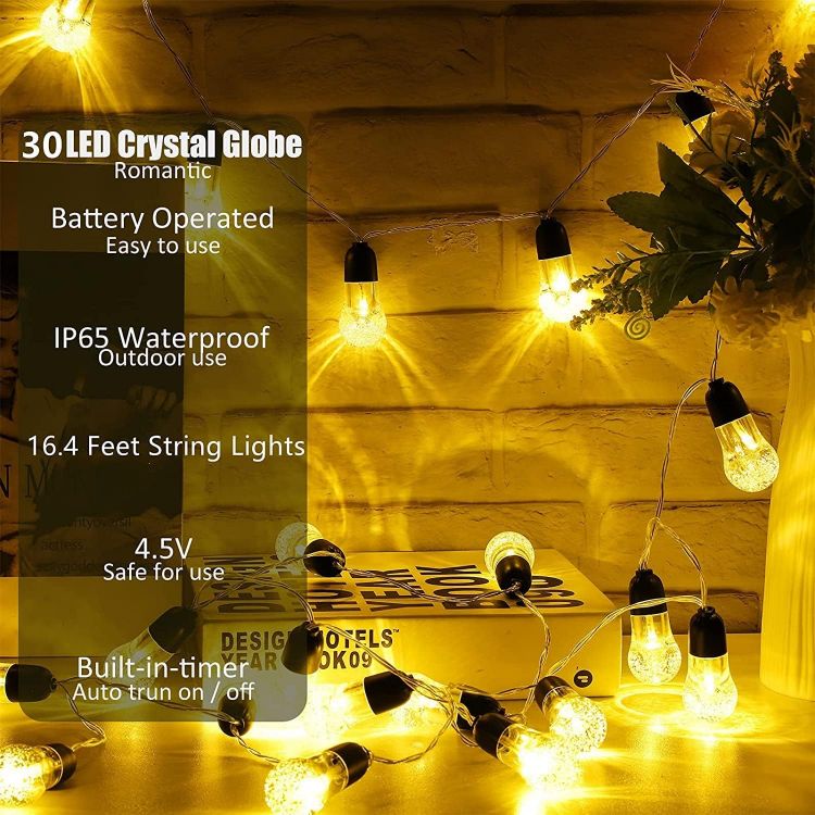 Picture of Fairy Lights Battery Operated Outdoor String Lights 20FT 30LED Crystal Bulbs Garden Lights Indoor Decorative Christmas