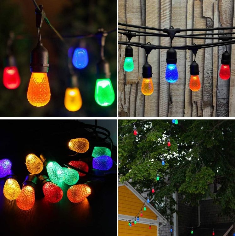 Picture of Outdoor String Lights 12FT with 5 E27 Base Shatterproof Multi Color (Red, Orange, Blue, Green, Yellow) 0.5W LED Bulbs Commercial Grade Waterproof Festoon Lights