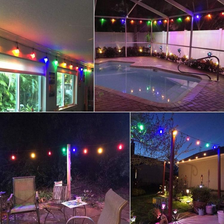 Picture of Outdoor String Lights 12FT with 5 E27 Base Shatterproof Multi Color (Red, Orange, Blue, Green, Yellow) 0.5W LED Bulbs Commercial Grade Waterproof Festoon Lights