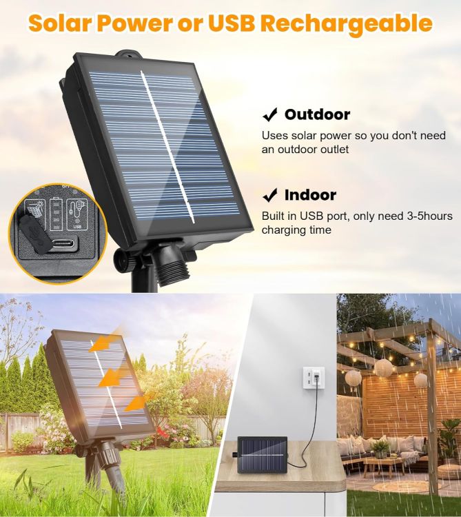 Picture of Solar Festoon Lights Outdoor,9.6M/31.5FT S14 Solar String Lights Outdoor,USB Powered,20 Shatterproof Bulbs,IP65 Waterproof,Personalized 8 Modes