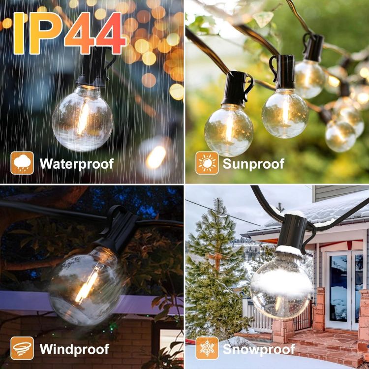 Picture of Solar Festoon Lights Outdoor 19M/61FT USB&Solar String Lights Dimmable 4 Mode with Remote 25+2LED Bulbs Outdoor Solar Lights Timer IP44 Waterproof