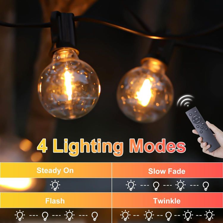 Picture of Solar Festoon Lights Outdoor 19M/61FT USB&Solar String Lights Dimmable 4 Mode with Remote 25+2LED Bulbs Outdoor Solar Lights Timer IP44 Waterproof