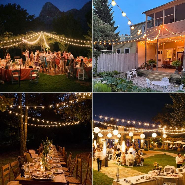 Picture of 25FT Outdoor Lights Mains Powered, LED String Lights with 12+1 Shatterproof Plastic Bulbs, Waterproof Connectable Hanging Vintage Garden Lights