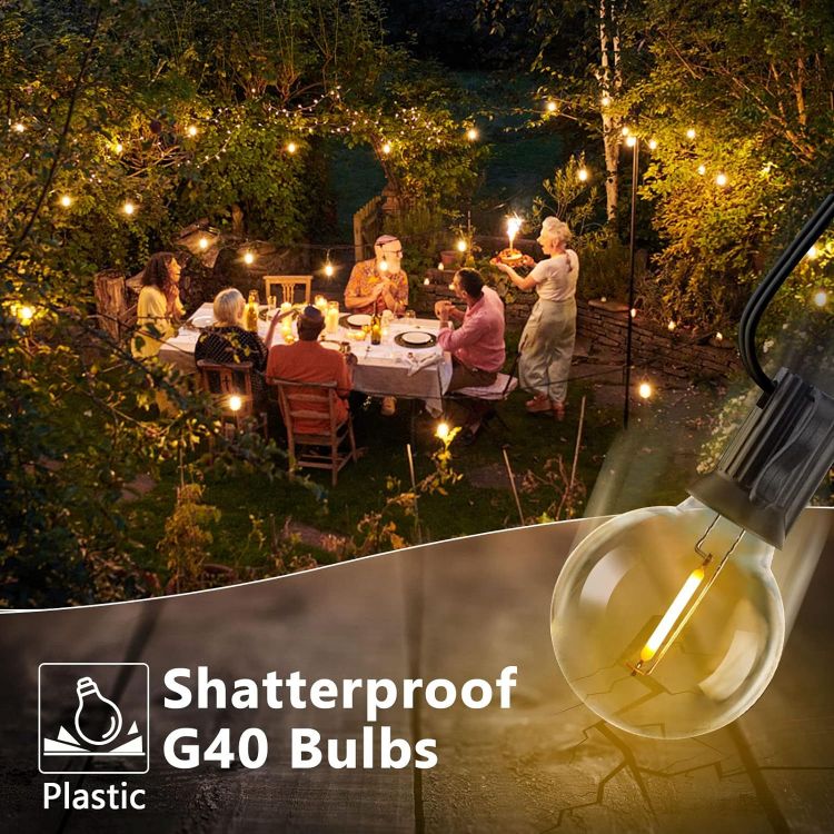 Picture of 25FT Outdoor Lights Mains Powered, LED String Lights with 12+1 Shatterproof Plastic Bulbs, Waterproof Connectable Hanging Vintage Garden Lights