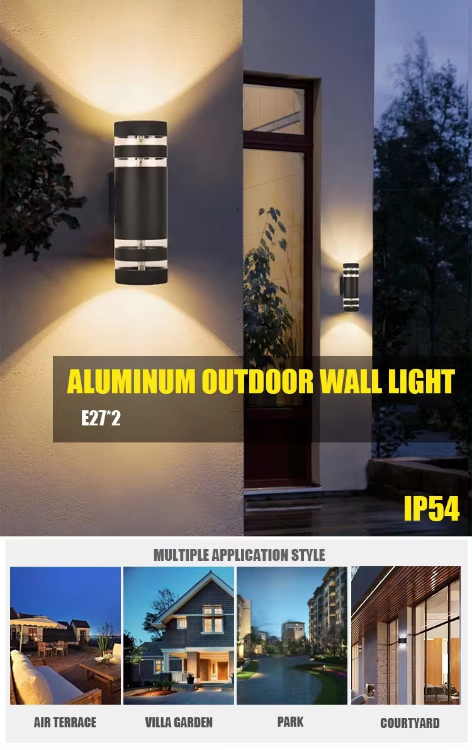 Picture of Outdoor Waterproof Cylinder Up Down Wall Sconce Outside Porch Wall Mounted Exterior Led Wall Lamp Lighting With E27 GU10 Holder