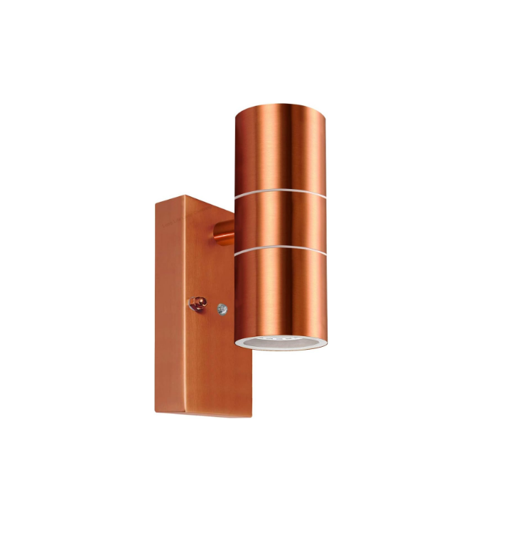 Picture of Outdoor Wall Light Dusk Till Dawn Sensor Copper Finish Stainless Steel Up and Down Shining IP65