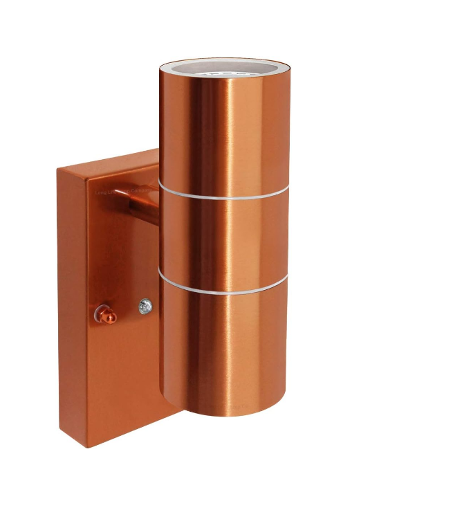 Picture of Outdoor Wall Light Dusk Till Dawn Sensor Copper Finish Stainless Steel Up and Down Shining IP65