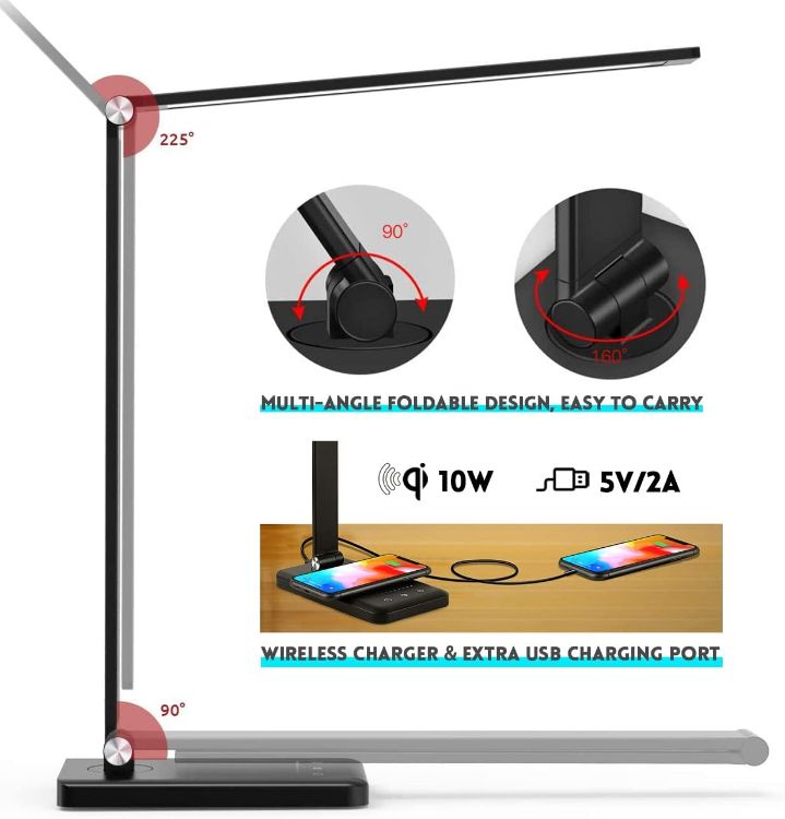 Picture of LED Desk Lamp with USB Charging Port Dimmable Home Office Lamp, 3 Color Modes with 5 Brightness Level, Eye Caring Natural Light Modern Task Lamp 