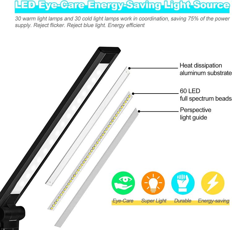 Picture of LED Desk Lamp with USB Charging Port Dimmable Home Office Lamp, 3 Color Modes with 5 Brightness Level, Eye Caring Natural Light Modern Task Lamp 