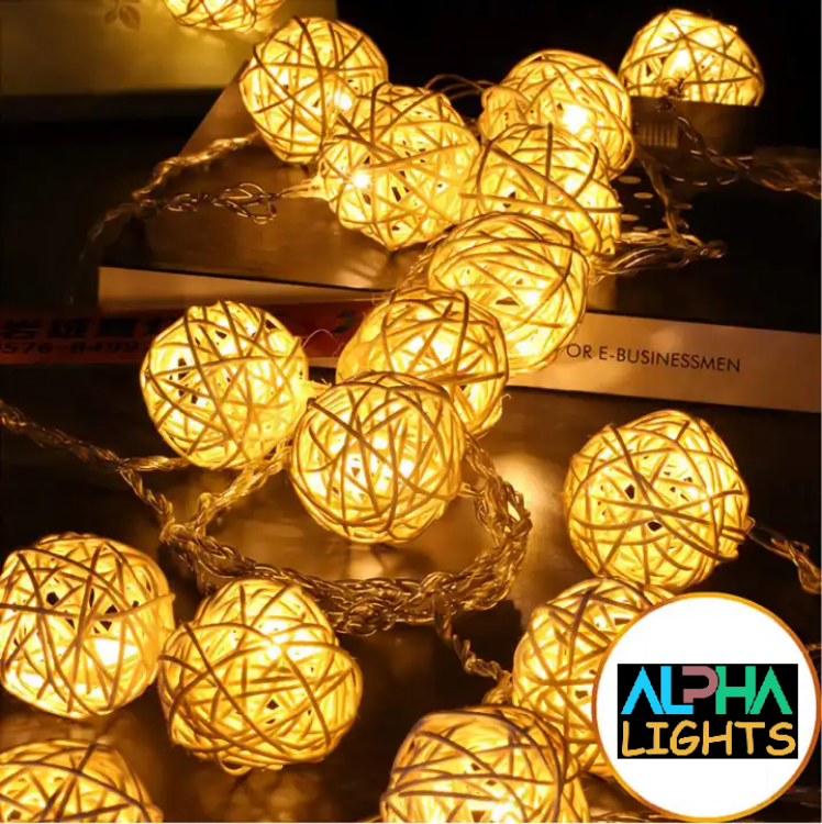 Picture of 20 Christmas Indoor Rattan Ball Fairy Lights Ambiance Lighting for Bedroom Life, Wedding, Christmas, Party, Home (Warm White)