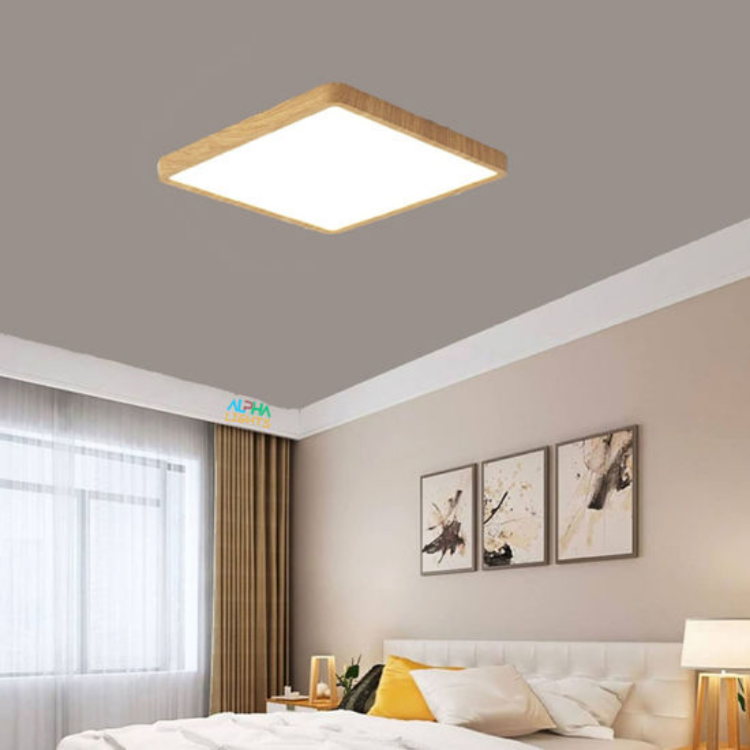 Picture of LED Panel Light, 48W Wood Grain Flat Small Square Nordic Flush Led Ceiling Light for Kitchen Bedroom Living Room Bathroom Lights