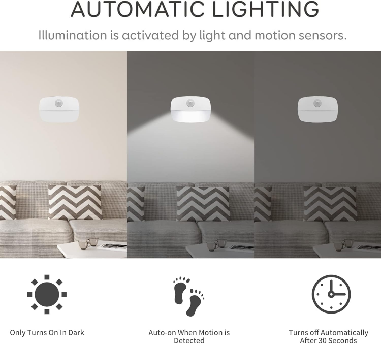 Picture of LED Motion Sensor Night Light, [4 Pack] Stick-On Night Light by Battery Powered, Stair Lights Motion Sensor, Auto/ON/Off Sensor Lights Indoors For Bedroom, Living Room, Hallway