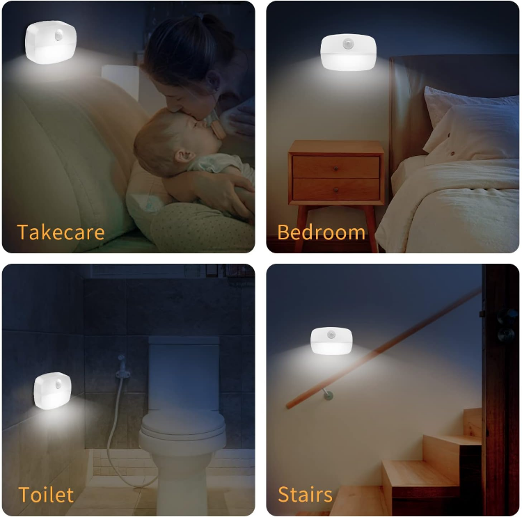 Picture of LED Motion Sensor Night Light, [4 Pack] Stick-On Night Light by Battery Powered, Stair Lights Motion Sensor, Auto/ON/Off Sensor Lights Indoors For Bedroom, Living Room, Hallway