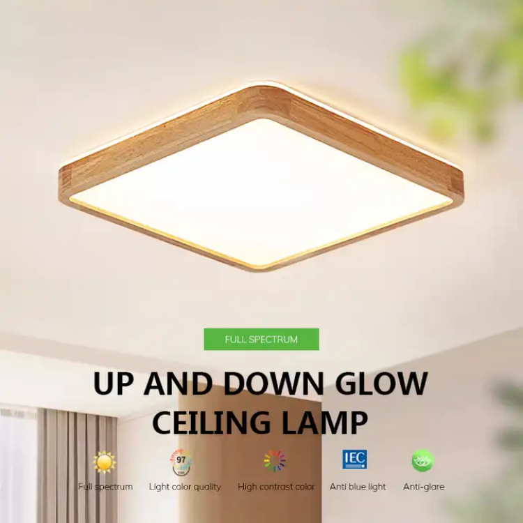 Picture of 12-Inch 36W Wood Grain LED Ceiling Light - Flat Square Design for Modern Spaces