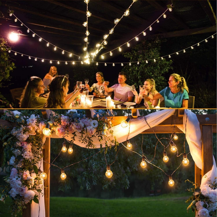 Picture of  LED Outdoor Festoon Lights Mains Powered, 25FT Globe String Lights with E12 Socket, 25Pcs G40 1W Plastic Bulbs Festoon Lights