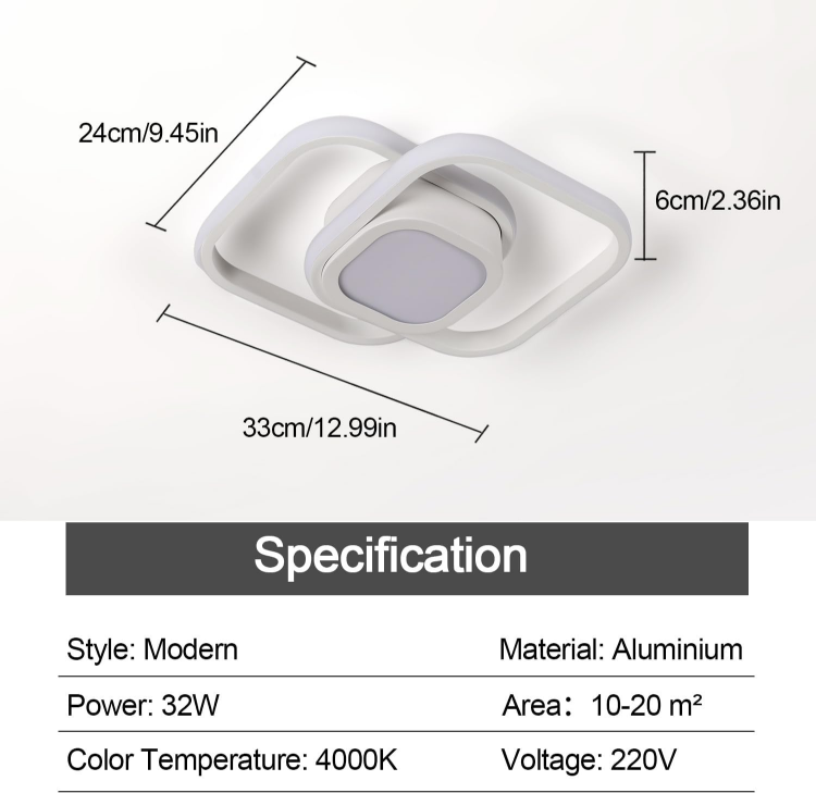 Picture of Ceiling Light, 32W 4000K Neutral Light LED Ceiling Lighting, Modern Square Aluminum Ceiling Light Fitting for Bedroom, Living Room, Kitchen, Hallway, Bathroom