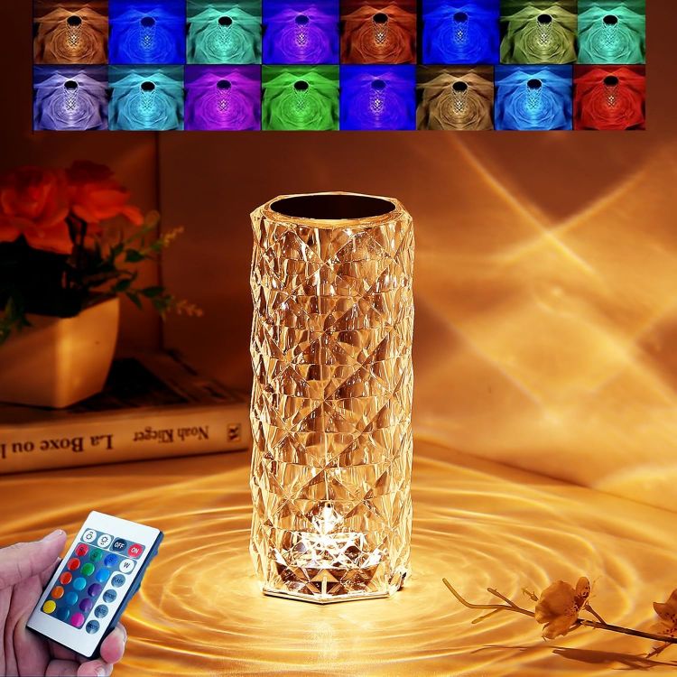 Picture of Diamond Table Lamp LED, 16 Colors USB Charging Touch Color Changing Crystal Atmosphere Desk Lamp with Remote Control