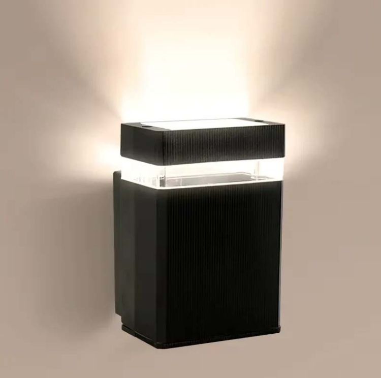 Picture of Stylish Square LED Wall Sconce, Waterproof Porch Light, Up/Down Lighting, Black Finish, E27 Base for Indoor/Outdoor