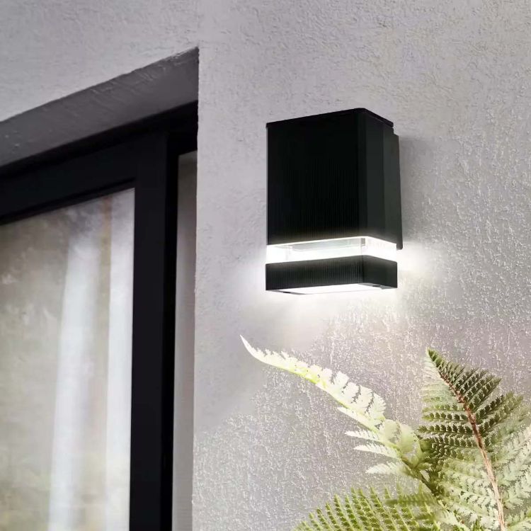 Picture of Stylish Square LED Wall Sconce, Waterproof Porch Light, Up/Down Lighting, Black Finish, E27 Base for Indoor/Outdoor