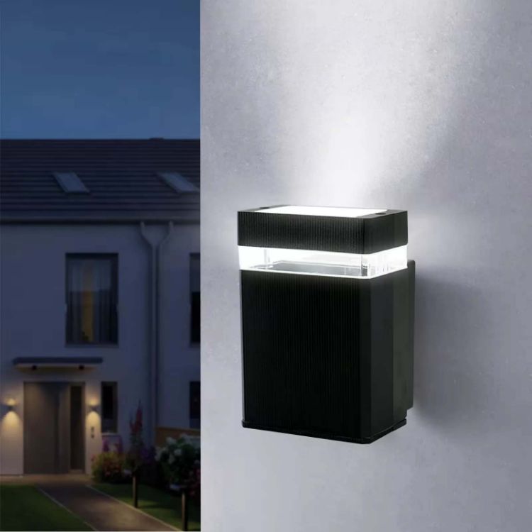 Picture of Stylish Square LED Wall Sconce, Waterproof Porch Light, Up/Down Lighting, Black Finish, E27 Base for Indoor/Outdoor