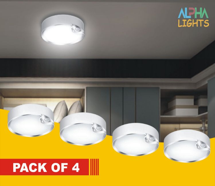 Picture of 4 Pack Ultra-Bright LED Motion Sensor Bedroom Ceiling Light – Battery Operated for Garage, Bathroom, and Hallway