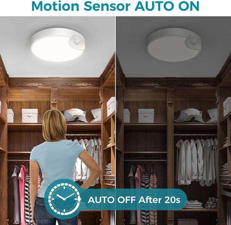 Picture of 4 Pack Ultra-Bright LED Motion Sensor Ceiling Light - Battery Operated for Garage, Bathroom, Hallway, and Laundry