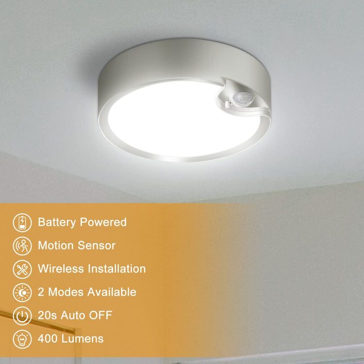 Picture of 4 Pack Ultra-Bright LED Motion Sensor Ceiling Light - Battery Operated for Garage, Bathroom, Hallway, and Laundry