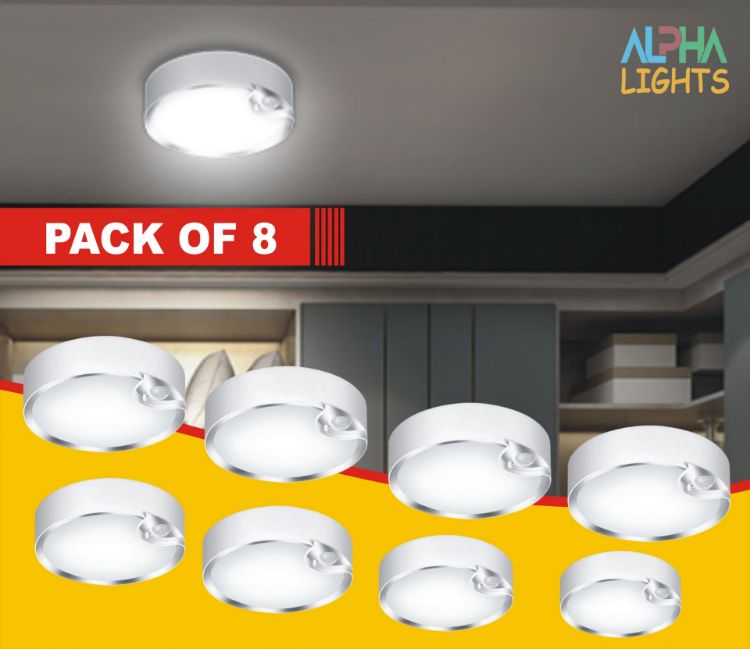 Picture of 8 Pack Motion Activated LED Bathroom Ceiling Light – Battery Operated, Ultra Bright for Hallways, Garages, and Stairs