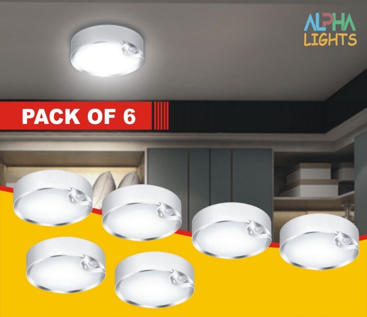 Picture of 6 Pack Wireless LED Motion Activated Ceiling Light – Battery Operated Ultra Bright Fixture for Bathrooms, Stairs, Hallways, and Garages