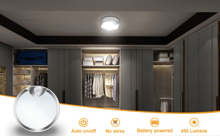 Picture of Motion Sensor Ceiling Light with Rechargeable Battery, 6W 400LM Battery Operated PIR Light Fixture for Indoor Spaces – Ideal for Garage, Hallway, and Bathroom