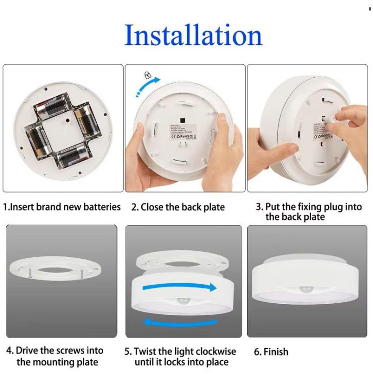 Picture of Motion Sensor Ceiling Light with Rechargeable Battery, 6W 400LM Battery Operated PIR Light Fixture for Indoor Spaces – Ideal for Garage, Hallway, and Bathroom