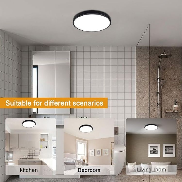 Picture of 4 Pack Modern Black LED Ceiling Light - 18W, 1500LM, Daylight White 4000K, Ideal for Bathrooms, Living Rooms, and Bedrooms