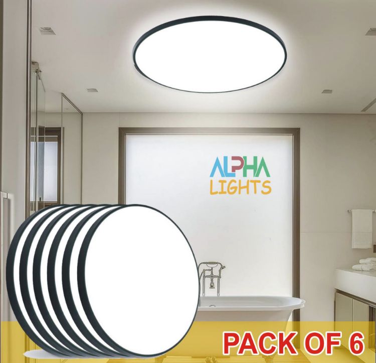 Picture of 6-Pack Black Flush Mount LED Ceiling Lights - 18W, 1500LM, 4000K Daylight White, Ideal for Bathroom, Living Room, Hallway, and Bedroom