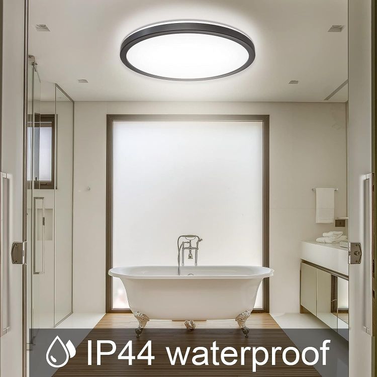 Picture of 18W 1500LM Black Flush Mount Ceiling Light, LED Lighting for Bathroom, Living Room, Hallway, and Bedroom, 4000K Daylight White, Round Design Ceiling Light.