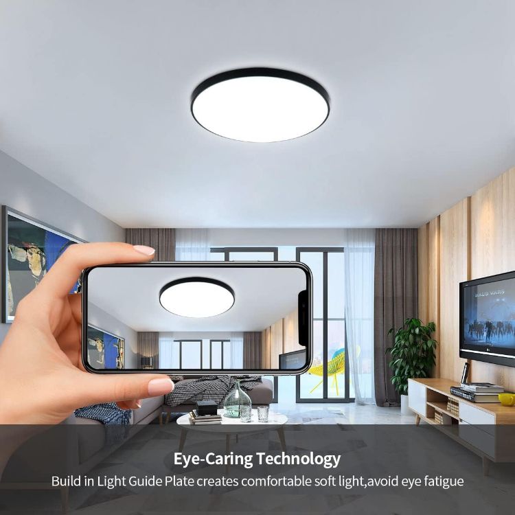 Picture of 18W 1500LM Black Flush Mount Ceiling Light, LED Lighting for Bathroom, Living Room, Hallway, and Bedroom, 4000K Daylight White, Round Design Ceiling Light.